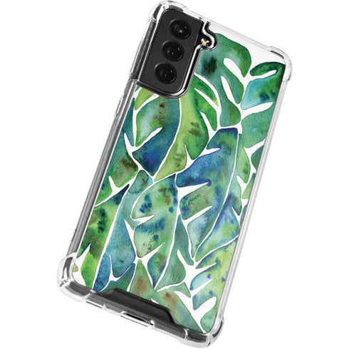 Cat Coq Tropical Leaves Galaxy S21 FE Clear Case